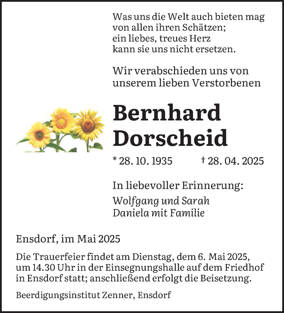  Traueranzeige für Bernhard Dorscheid vom 02.05.2025 aus saarbruecker_zeitung