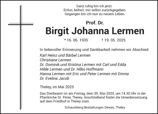 Traueranzeige von Birgit Johanna Lermen von saarbruecker_zeitung