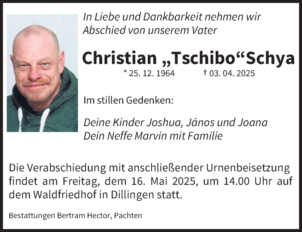  Traueranzeige für Christian Schya vom 10.05.2025 aus saarbruecker_zeitung