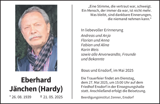 Traueranzeige von Eberhard Jänchen von saarbruecker_zeitung