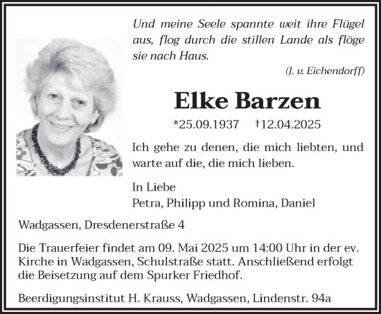 Traueranzeige von Elke Barzen von saarbruecker_zeitung