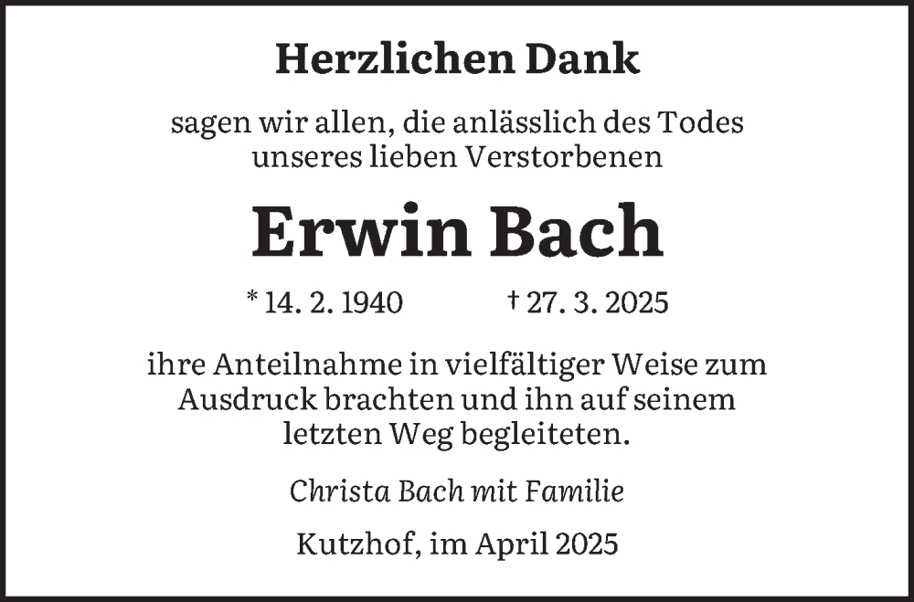  Traueranzeige für Erwin Bach vom 03.05.2025 aus saarbruecker_zeitung