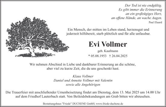 Traueranzeige von Evi Vollmer von saarbruecker_zeitung