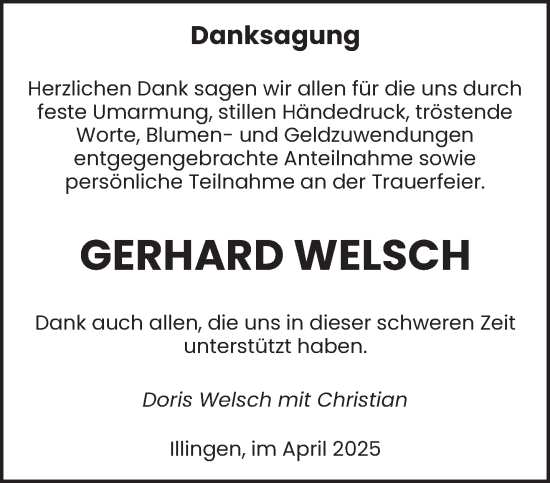 Traueranzeige von Gerhard Welsch von saarbruecker_zeitung