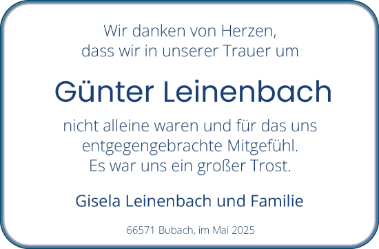 Traueranzeige von Günter Leinenbach von saarbruecker_zeitung