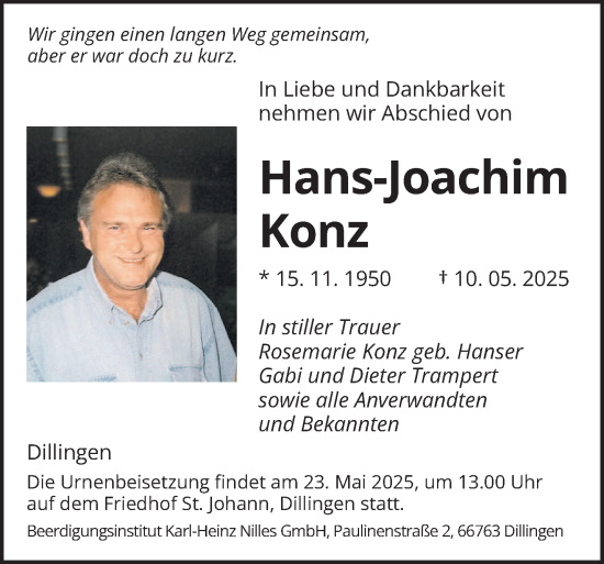 Traueranzeige von Hans-Joachim Konz von saarbruecker_zeitung