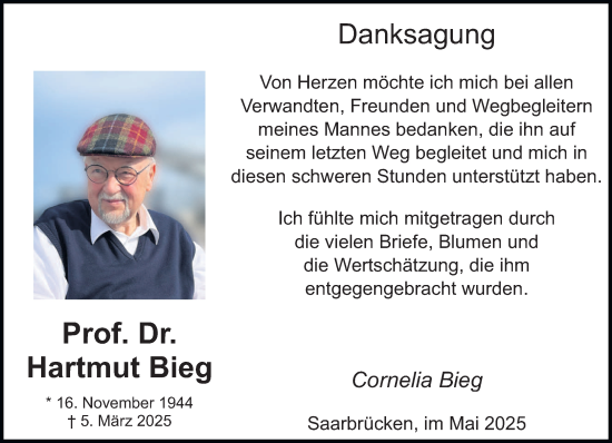 Traueranzeige von Hartmut Bieg von saarbruecker_zeitung