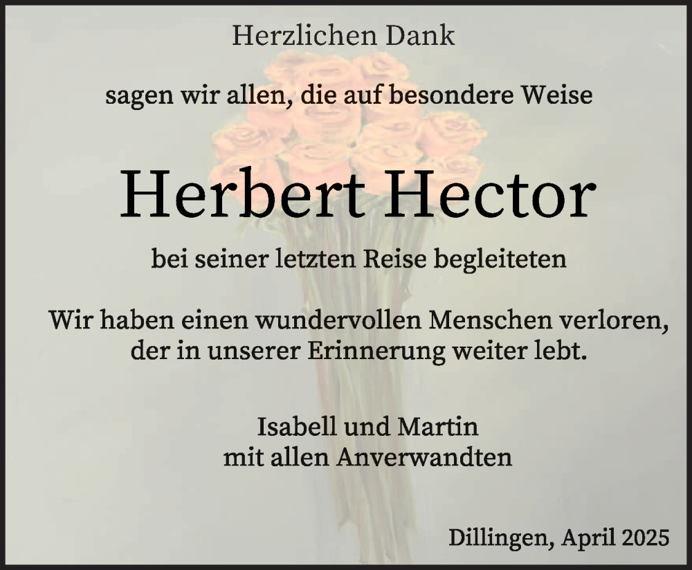  Traueranzeige für Herbert Hector vom 10.05.2025 aus saarbruecker_zeitung