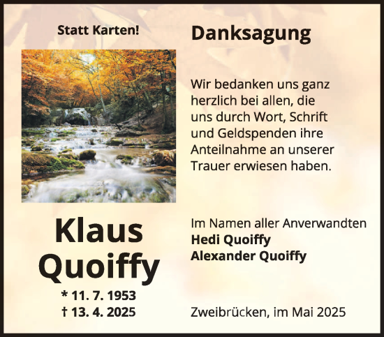 Traueranzeige von Klaus Quoiffy von saarbruecker_zeitung