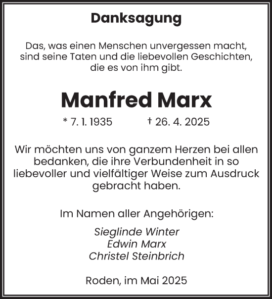Traueranzeige von Manfred Marx von saarbruecker_zeitung