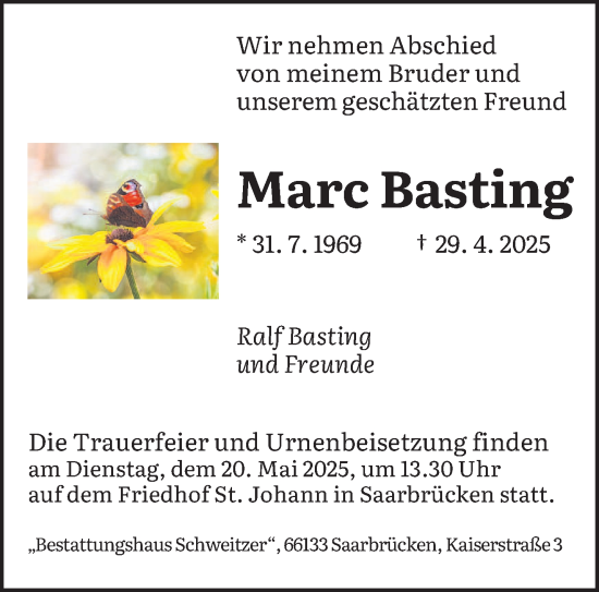 Traueranzeige von Marc Basting von saarbruecker_zeitung