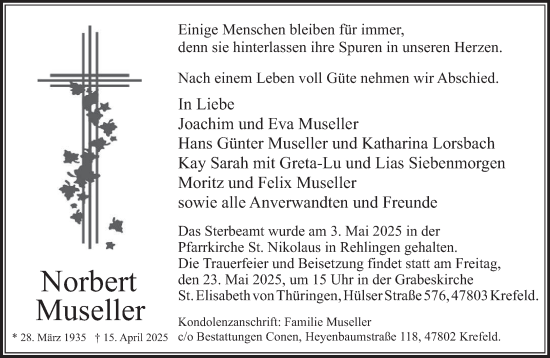 Traueranzeige von Norbert Museller von saarbruecker_zeitung