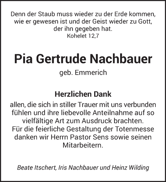 Traueranzeige von Pia Gertrude Nachbauer von saarbruecker_zeitung