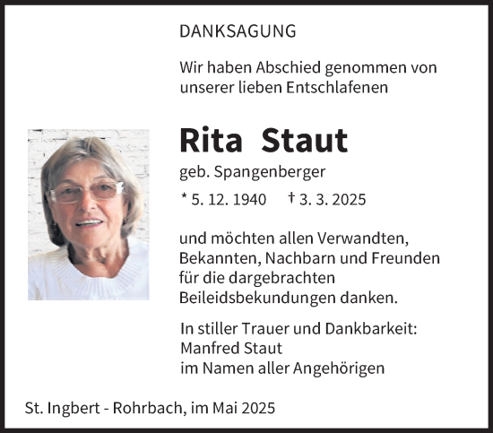 Traueranzeige von Rita Staut von saarbruecker_zeitung