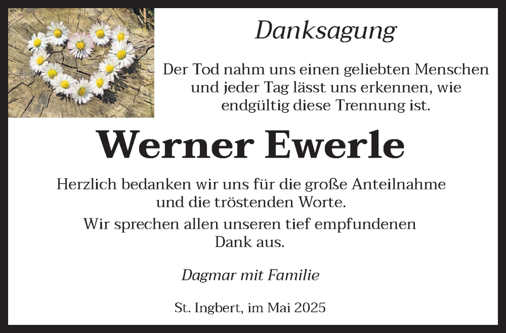  Traueranzeige für Werner Ewerle vom 24.05.2025 aus saarbruecker_zeitung