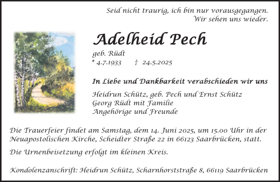 Traueranzeige von Adelheid Pech von saarbruecker_zeitung