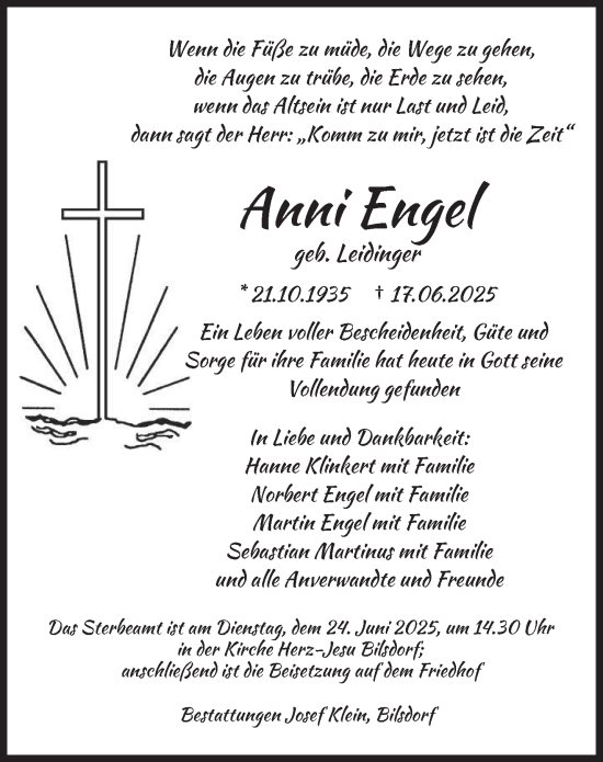 Traueranzeige von Anni Engel von saarbruecker_zeitung