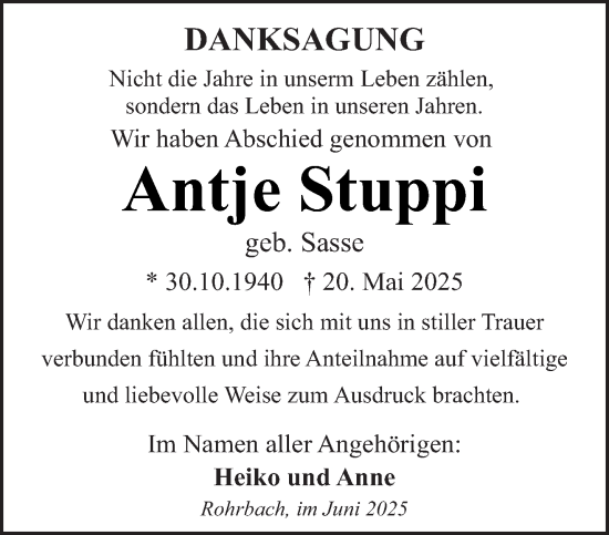 Traueranzeige von Antje Stuppi von saarbruecker_zeitung
