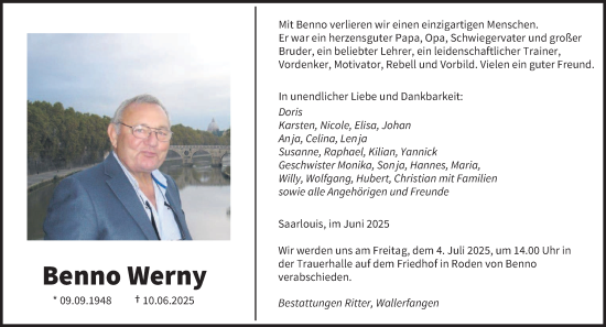Traueranzeige von Benno Werny von saarbruecker_zeitung