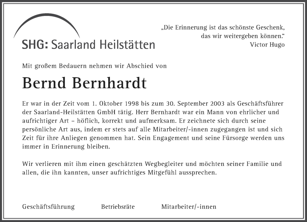  Traueranzeige für Bernd Bernhardt vom 17.06.2025 aus saarbruecker_zeitung