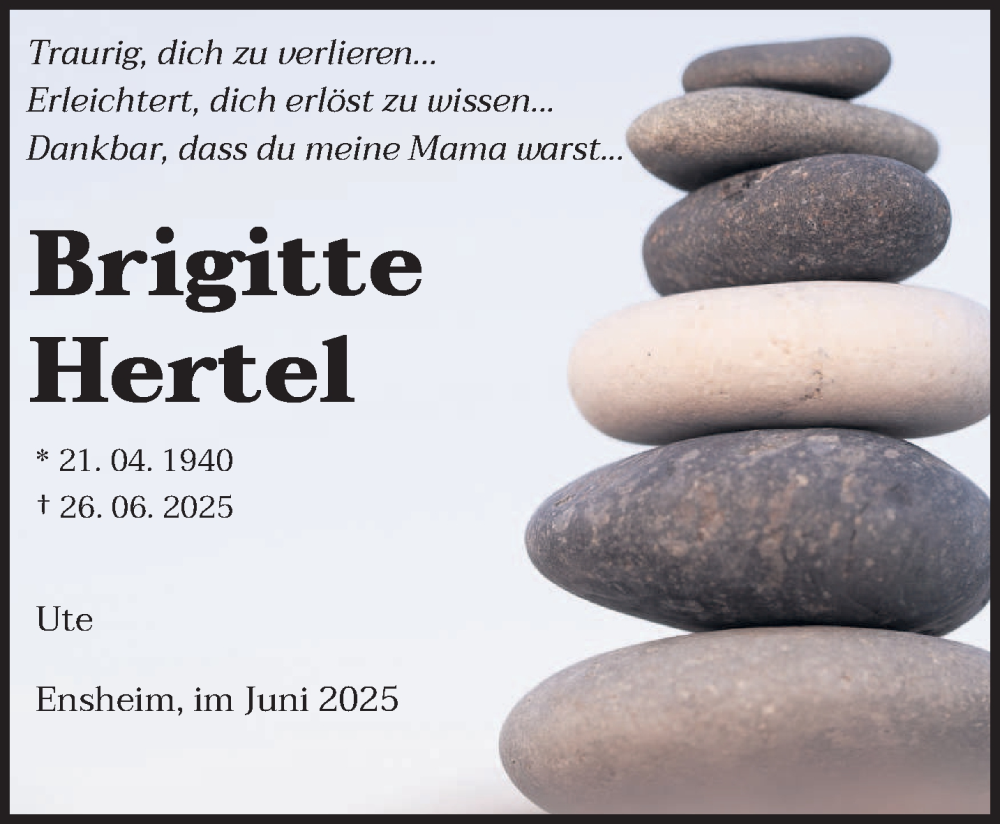  Traueranzeige für Brigitte Hertel vom 28.06.2025 aus saarbruecker_zeitung
