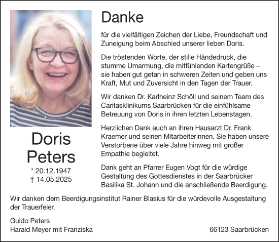 Traueranzeige von Doris Peters von saarbruecker_zeitung