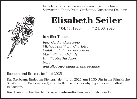 Traueranzeige von Elisabeth Seiler von saarbruecker_zeitung