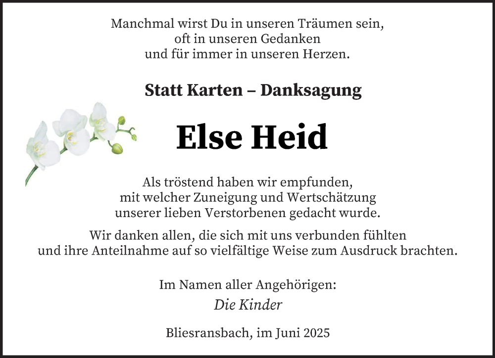  Traueranzeige für Else Heid vom 21.06.2025 aus saarbruecker_zeitung