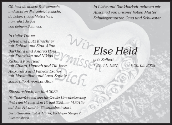 Traueranzeige von Else Heid von saarbruecker_zeitung