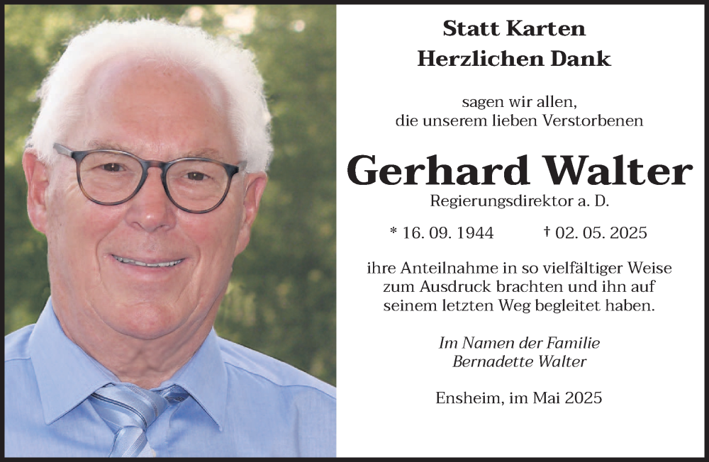  Traueranzeige für Gerhard Walter vom 31.05.2025 aus saarbruecker_zeitung