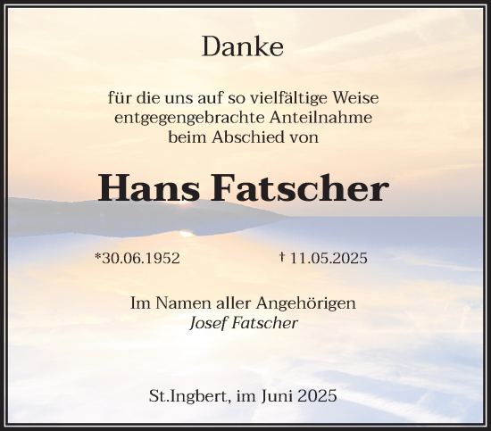 Traueranzeige von Hans Fatscher von saarbruecker_zeitung