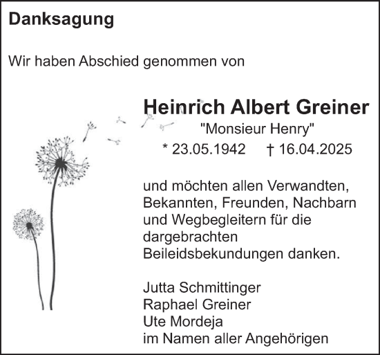 Traueranzeige von Heinrich Albert Greiner von saarbruecker_zeitung