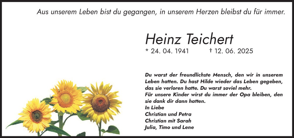  Traueranzeige für Heinz Teichert vom 17.06.2025 aus saarbruecker_zeitung
