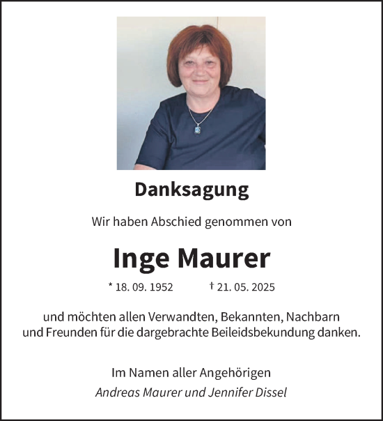 Traueranzeige von Inge Maurer von saarbruecker_zeitung