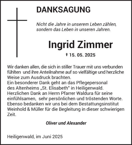 Traueranzeige von Ingrid Zimmer von saarbruecker_zeitung