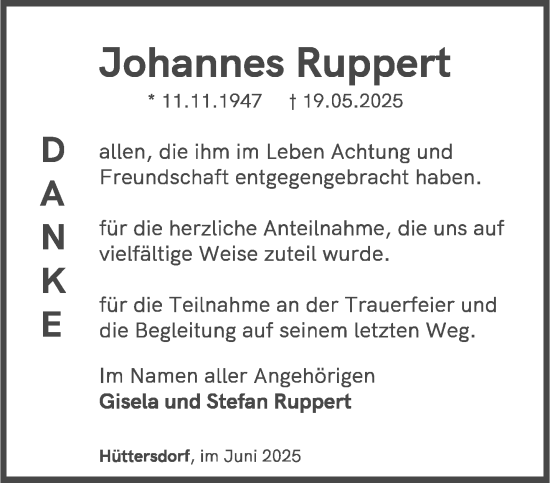 Traueranzeige von Johannes Ruppert von saarbruecker_zeitung