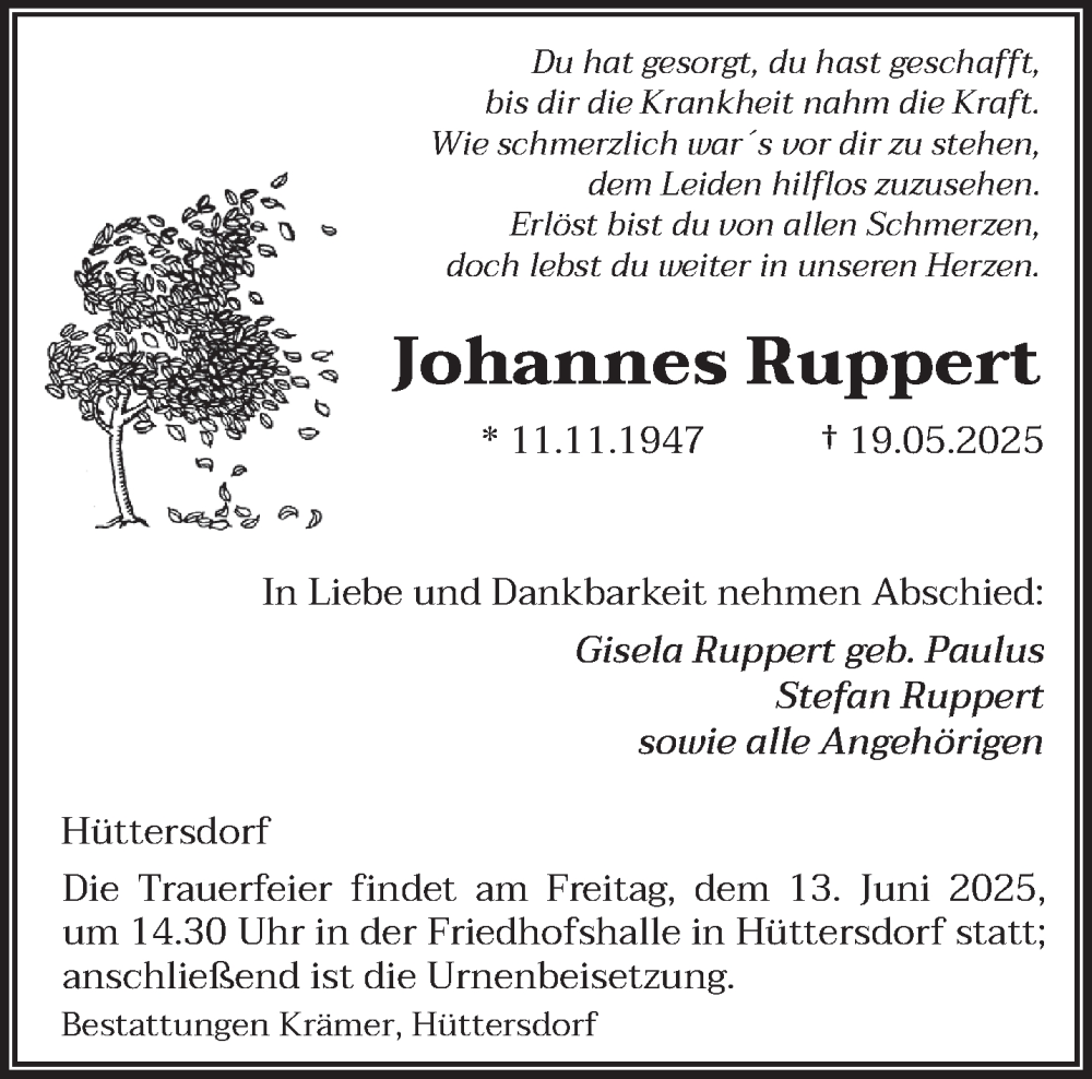  Traueranzeige für Johannes Ruppert vom 07.06.2025 aus saarbruecker_zeitung