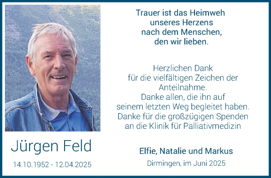 Traueranzeige von Jürgen Feld von saarbruecker_zeitung
