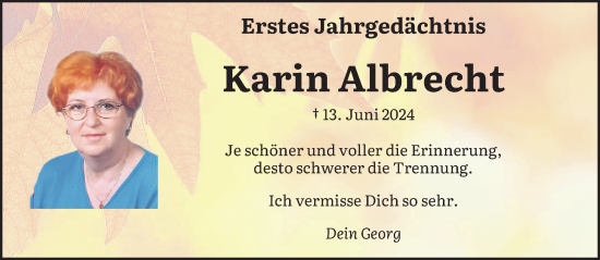 Traueranzeige von Karin Albrecht von saarbruecker_zeitung
