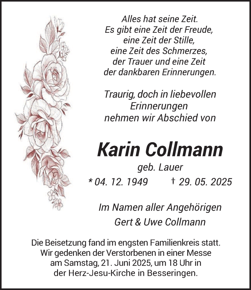 Traueranzeige für Karin Collmann vom 20.06.2025 aus saarbruecker_zeitung