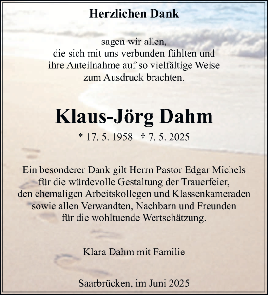 Traueranzeige von Klaus-Jörg Dahm von saarbruecker_zeitung