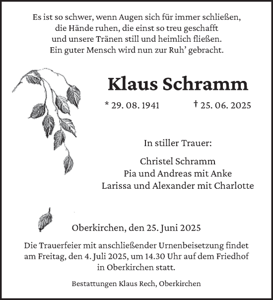 Traueranzeige von Klaus Schramm von saarbruecker_zeitung