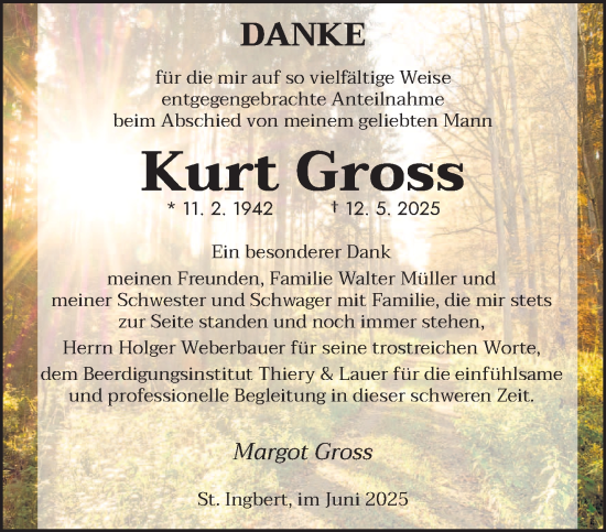 Traueranzeige von Kurt Gross von saarbruecker_zeitung