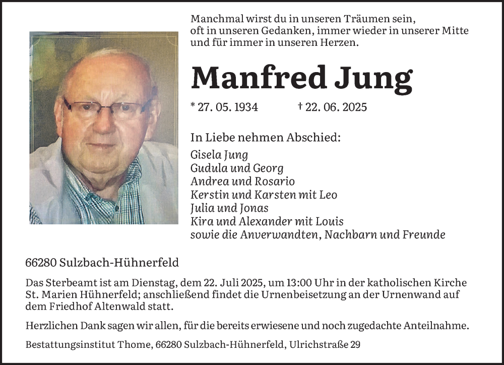  Traueranzeige für Manfred Jung vom 28.06.2025 aus saarbruecker_zeitung