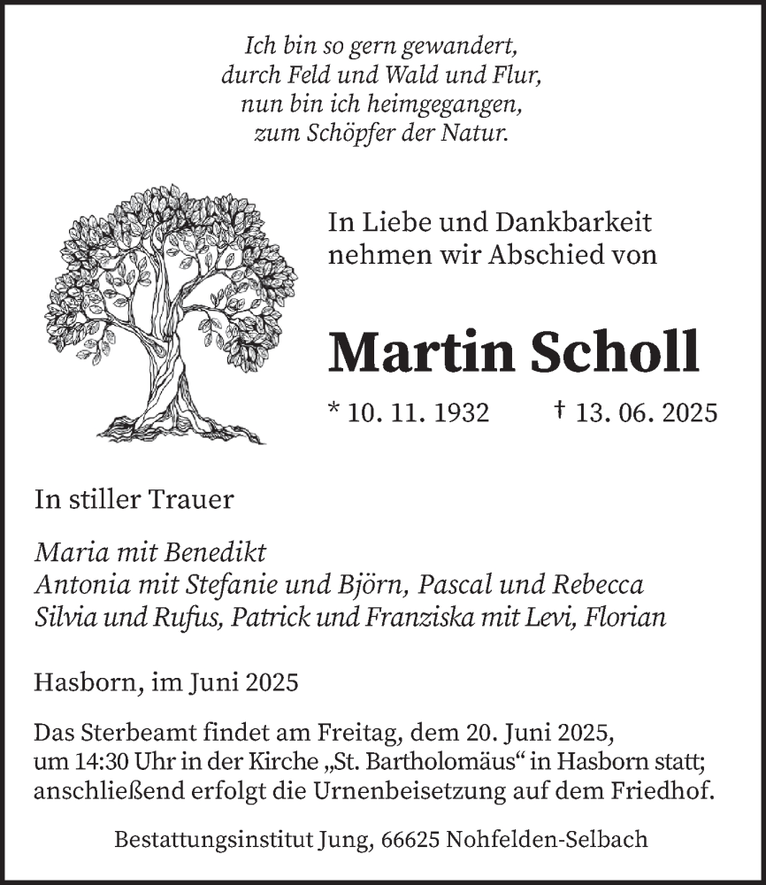  Traueranzeige für Martin Scholl vom 18.06.2025 aus saarbruecker_zeitung