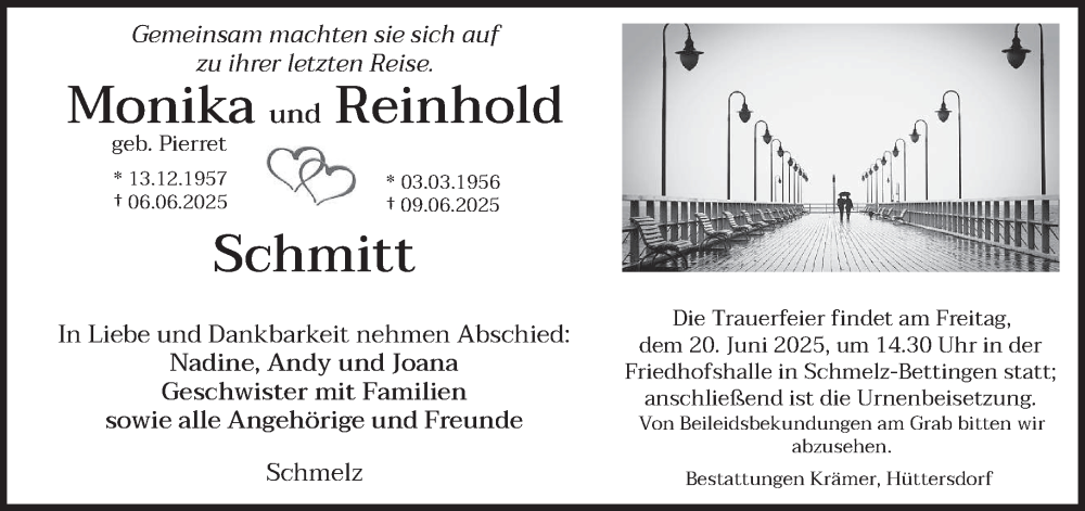  Traueranzeige für Monika Schmitt vom 14.06.2025 aus saarbruecker_zeitung