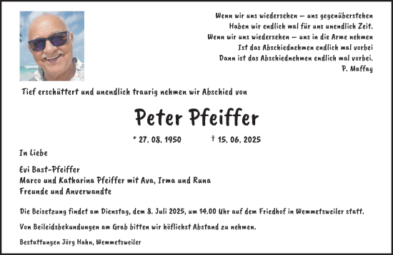 Traueranzeige von Peter Pfeiffer von saarbruecker_zeitung