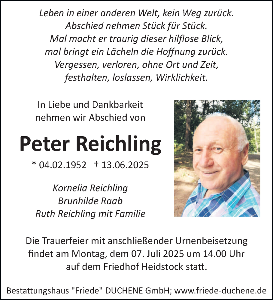  Traueranzeige für Peter Reichling vom 28.06.2025 aus saarbruecker_zeitung