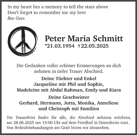 Traueranzeige von Peter Maria Schmitt von saarbruecker_zeitung