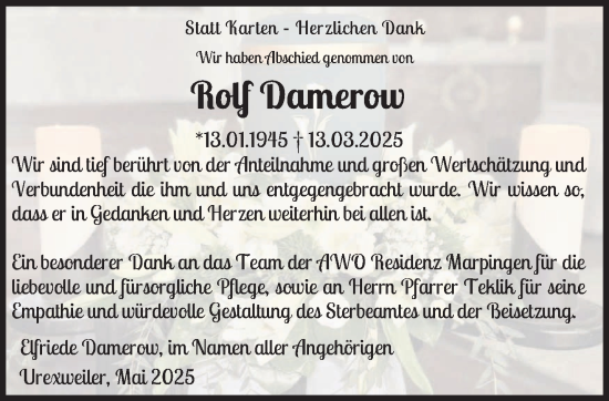 Traueranzeige von Rolf Damerow von saarbruecker_zeitung